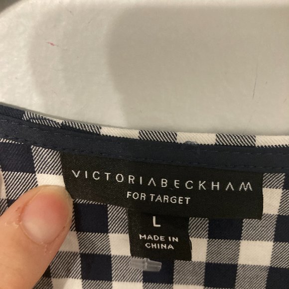 Victoria Beckham for Target Peplum Blouse Size Large Deep Navy & White Check 3/4 - Picture 5 of 7